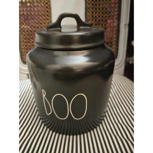 NWT Rae Dunn Halloween Boo Black Chubby Canister Farmhouse - Picture 2 of 13